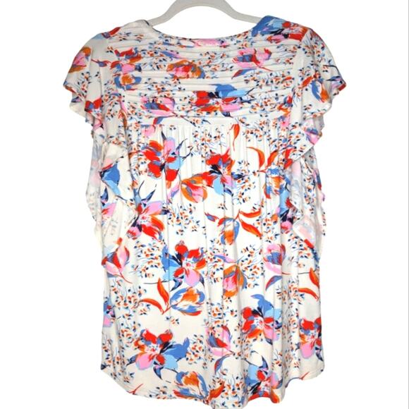 Anthropologie Ridged Yoke Floral Print Ruffle Sleeve Boho Cottagecore Knit Top S - Picture 5 of 9